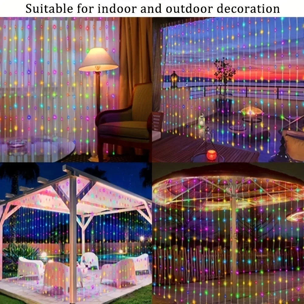 300 LEDs Solar Curtain Lights – 8 Lighting Modes Outdoor Fairy String Lights US